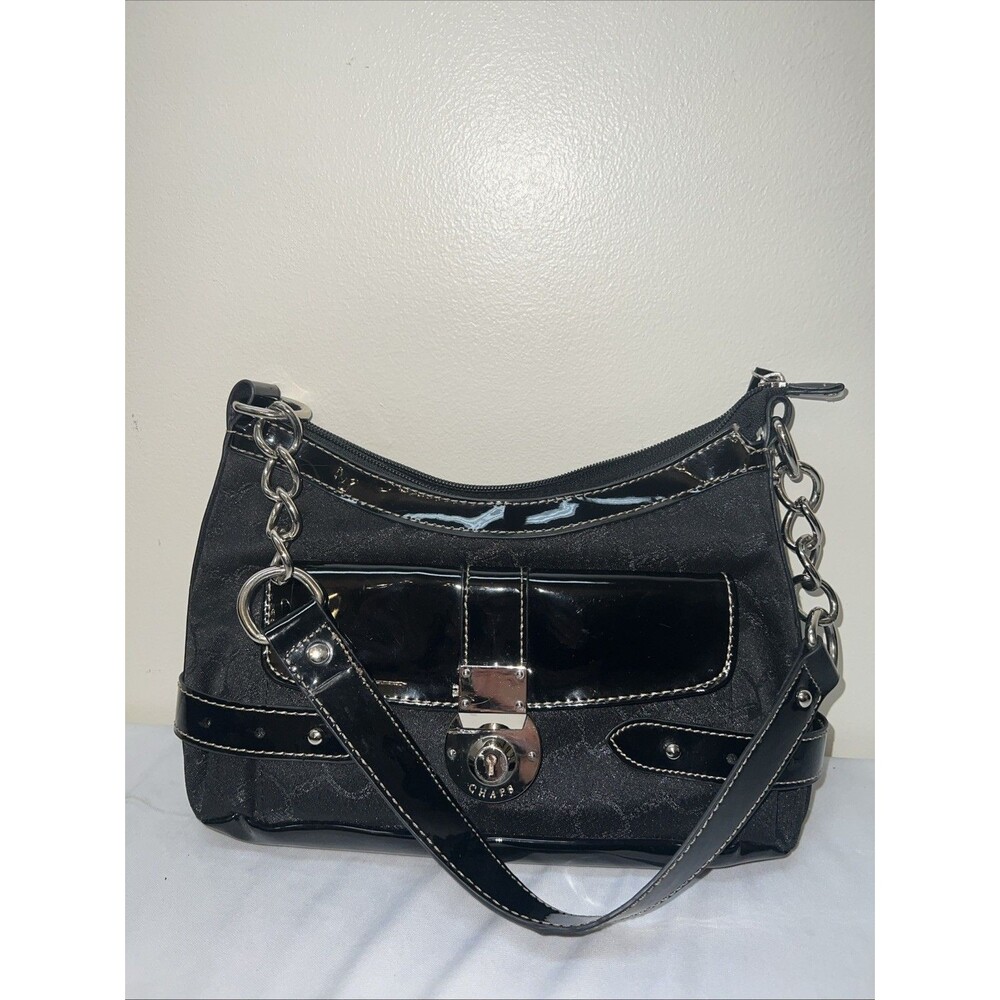 Y2K Black Jacquard x Patent Leather Baguette Purse from Chaps